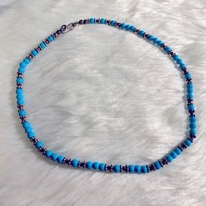 vintage sterling silver turquoise color choker necklace hook style closure boho